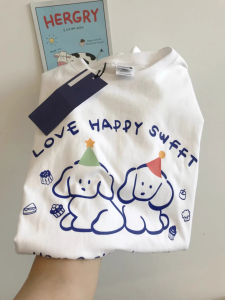 Japanese Style Vintage Cartoon Print Short Sleeve T-shirt Female Summer Loose K-style Vintage Fashion Half Sleeve Pure Cotton Top Clothes