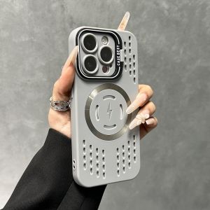 Ice Point Cooling Magnetic Absorption Soft Silicon Phone Case with Lens Support for Apple 16Promax 15 14Plus 12Pro Breathable Net Shell 13 Protective Cover