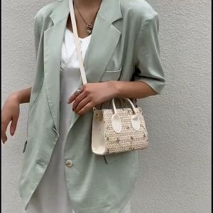 Tas Selempang Wanita Bahan Anyam Jerami Import/Slingbag Fashion Wanita Motif Lace/Totebag BAO027