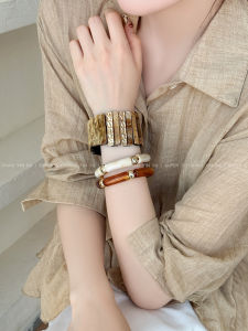 Bohemian Resin Gradient Womens Bracelet Amber Color Beaded Bracelet Vintage Stack High-End Feeling Hand Ring Fashion Jewelry