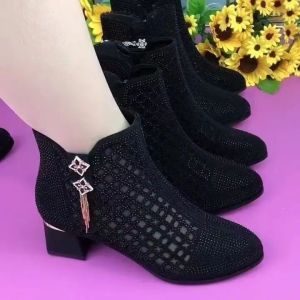 Fashionable Hollow out Glitter Diamond Short Boots Womens Spring Summer New Style Comfortable Sharp Pointed Toe Booties