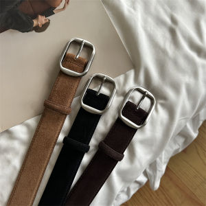 Basic All-Matching Black Korean Style Minimalist Silver Buckle Belt Womens Genuine Leather Suede Preppy Style Decoration Wide Belt Trendy Men