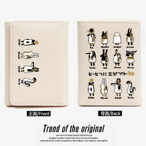 Cute Cartoon Anime Student Wallet Card Holder Compact Female Style PU Leather Print Clasp Closure Vertical Shape Short Wallet