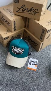 LINKSWEAR Topi Jaring Pria Trucker Hat Jaring Pria Dewasa Cream Tosca Hitam 084