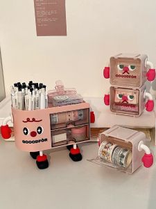 Cute Large Capacity Desktop Organizer Box Office Stationery Storage Box Student Dormitory Desk Tape Pen Holder Plastic Elliptical Shape