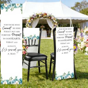1pc Polyester Memorial Wedding Party Banner Wedding Eucalyptus Print Chair Sash for Wedding Ceremony Remembrance Seat Decoration