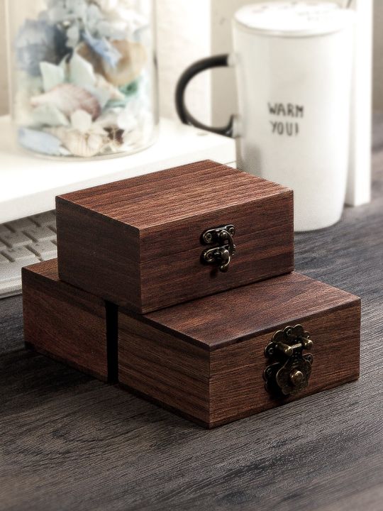Rustic Long Rectangle Small Wooden Box Nut Wood Jewelry Storage Lock ...