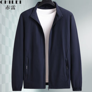 Áo Khoác Nam Mùa Xuân Thu Cỡ Lớn Mỏng Thường Ngày Thể Thao Áo Khoác Da Chống Nắng Cổ Đứng Màu Trơn Dài Tay Thường Xuyên