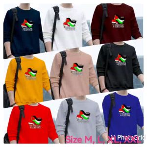 Bisa COD Sweater Keren Kaos Pria Distro Freedom Palestine Crewneck Trendy Sweatshirt Elegan Kekinian