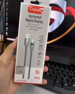 CLIPTEC MCC229C USB TO TYPE-C HORIZONTAL DIGITAL LED DISPLAY FAST CHARGING CABLE 6A 1.2M