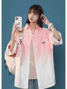 ลำลอง หลวม ผู้หญิง เสื้อเชิ้ตแขนสั้น ฤดูร้อน Trend Gradient Large Size เฉพาะกลุ่ม Leisure Couple Half Sleeve เสื้อเบลาส์ เสื้อโค้ท