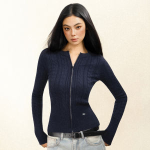 Slim Fitting American Chic Cable Knit Cardigan
