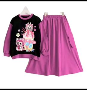 Setelan Rok anak perempuan Labubu lotso terbaru untuk usia 3-12 tahun viral kekinian