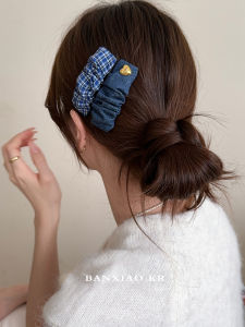 Elegant Denim Blue Gold Label Hair Clips Womens Forehead Bangs Side Bangs Korean Style Hair Accessories Side Hair Clips