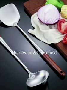 Stainless steel 304 Cooking Turner Spatula Wok Shovel with Long Handle Wall Hang KitchenUtensil Wok Spatula and Ladle Tool Set  Spatula for Wok Stainless Steel Wok Spatula sudip senduk kayu