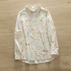 Cute Cartoon Character Long Sleeve Loose Cotton Shirt Womens Spring Autumn Student Sweet Youth Reducing Style Polo Collar