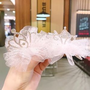 Korean Version Crown Headband for kids Girl Children Gauze Holiday Birthday Hairpin Headwear Headband Top Hat Headwear