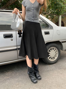 NIHAOKANONG | Chân Váy Midi Cao Waisted Elegance với Thiết Kế Xòe Rộng và Đuôi Cá