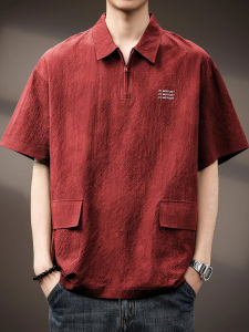 Mens Short Sleeve POLO Shirt Loose Fit Lightweight Summer New Style American Collar Casual Thin Top Breathable Absorbent