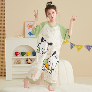 MiiOW | Đồ ngủ mùa hè cho bé gái MiiOW Cat Person Áo khoác cotton nguyên chất mỏng thoáng khí dễ thương Áo ngủ tay ngắn mặc nhà cho trẻ em