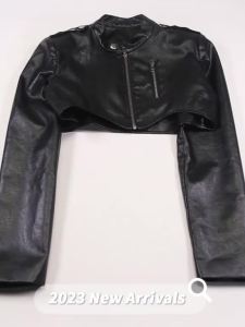 319Cutenew แฟชั่นสตรีท สาวเท่ ผู้หญิง หนัง PU แขนยาว ซิป เสื้อแจ็คเก็ตสีดำ เสื้อโค้ท Cal เสื้อครอปสลิม