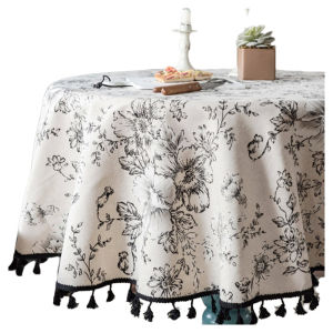 ผ้าคลุมโต๊ะทานอาหารสไตล์อเมริกันลายดอกไม้ผ้าฝ้ายลินินสไตล์ฝรั่งเศสพร้อมหางผีเสื้อสำหรับโต๊ะกลมขนาดเล็ก ผ้าคลุมโต๊ะกาแฟ งานฝีมือในบ้าน