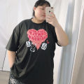 Chubby Girl 100.00kg Summer Heart Short Sleeve T-Shirt Plus Size Loose Oversize Couple Trendy Student Tops Women's Clothing. 