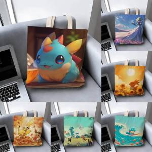 Bandai | Pokemon Legendary Dragons Storage Bags Tote Bag Travel Summer Beach Shoulder Bag Reusable Grocery Shopping Bag Anime Artwork