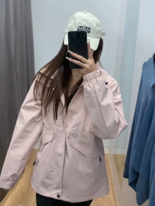 Jeep Spirit Hiking Jacket  for Women Sports Zipper Pink Hooded Waterproof