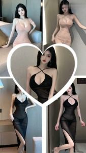 Váy ngủ lưng quai chéo cổ tim xẻ đùi sang trong quyến rũ D348 Tặng kèm quần chíp