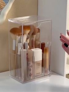 Hộp Đựng Mỹ Phẩm Trong Suốt Nắp Bật Chống Bụi Để Bàn Chất Liệu Acrylic Đựng Cọ Trang Điểm Và Phụ Kiện