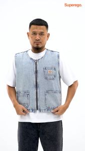 Superego Vest Denim Rompi Pria Size M-XL Regular Fit Zipper Snow White VDZ01A