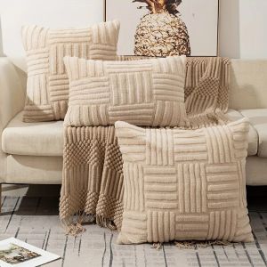 1pc Boho Faux Fur Plush Throw Pillow Covers Cream White Luxury SoftFluffy Decorative Cushion Cover Pillowcase for Sofa Couch