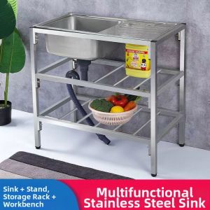 Stainless Steel Kitchen Sink Single or Double Basin with Bracket