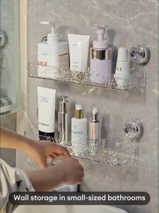 ICIC Light Luxury Style Glacier Pattern Suction Cup Shelf Bathroom Wall Mounted Storage Rack