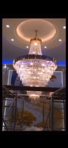 【Free gift】Villa Stair Long Chandelier Lighting High Quality Clear Crystal Lampshade Lights for Dining Room Ceiling Light Indoor Lighting