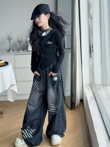 MPW | ชุดเด็กผู้หญิงฤดูใบไม้ผลิและฤดูใบไม้ร่วง ชุดเด็กผู้หญิงสไตล์ลำลอง เสื้อแขนยาวและกางเกงยีนส์สองชิ้น