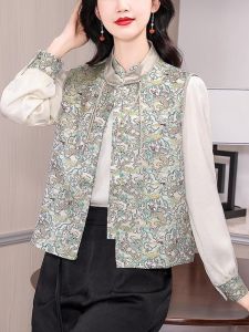 New Chinese Style Embroidered Womens Vest Sleeveless Top Button up Backless Fashionable Spring Autumn Moms Shirt