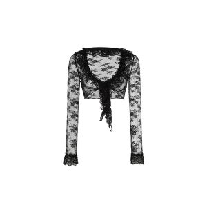 Lazy Style Hazy Fitting Lace Edged Short Stretc Comfortable Figure Flattering Top
