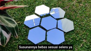 Cermin Aesthetic Hexagonal 3 mm / 16 x 14 cm / Cermin Tempel Murah / Termurah