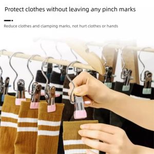 5-20pcs Stainless Steel Pants Clip With Hooks For Home Storage Clothes Drying Portable Clothes Clip Multifunctional Clothespins