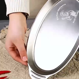 Kitchen Essential Fish Steamer Set (Plate + Rack) & Stainless Food Container - Oval Frying Pan for Fish Steam Fish Plate Fish Steamer Plate & Steamer Plates Versatile Kitchen Wares and Utensils with Oil Drainer Tray/Rack Fries Tray Basket & Food Servi