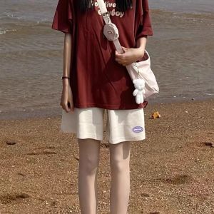 กางเกงขาสั้นกีฬาเอวสูงผ้าฝ้ายสำหรับผู้หญิง กางเกงวิ่งทรงตรงหลวมๆ ทรงสลิมฟิต กางเกงขาสั้นทรงตรงสำหรับใส่ออกกำลังกายในช่วงฤดูร้อน