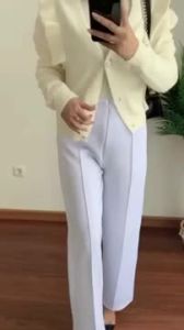 Celana Kerja Wanita Kulot Scuba Polos, Chubit Resleting & Highwaist