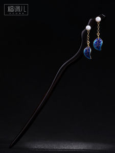 Handmade Original Pure Silver Blue Glazed Tassel Hairpin Vintage Style Leaf Design Valentines Day Gift Fashionable Hair Accessories