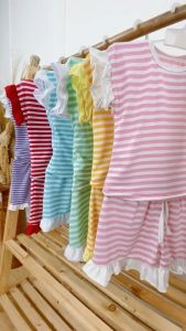 Set Cherry uk Bayi - 4 Tahun / Setelan Pendek Anak Perempuan Baby Kaos Salur Celana Pendek Baju Tidur Bayi Kiosbalitafawa