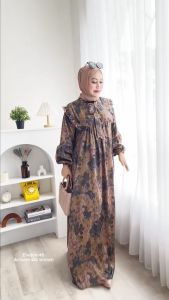 Humaira99 Gamis Syari Muslim Dress Hijab Muslimah Atasan Wanita Long Dress Terbaru Terlaris Pesta Kondangan Lebaran ArmaniSilk Brown Evelyn46