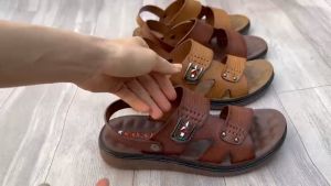 Dép Da Nam Cao Cấp Trung NiênDép Nam Da Bò Đế Cao Su Đúc Nguyên Khối Nâng Chiều Cao 3 Cm.