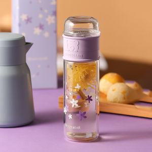 High Borosilicate Glass Cup Strawberry Pattern Tea Water Separation Double Layer Insulation Green Tea Flower Tea Brewing Cup