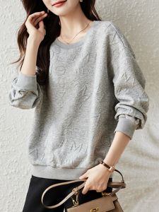 plus Size Womens Hoodie Jacket Long Sleeve Base Layer Spring Autumn Style Outerwear Comfortable Loose Fit round Neck Commute